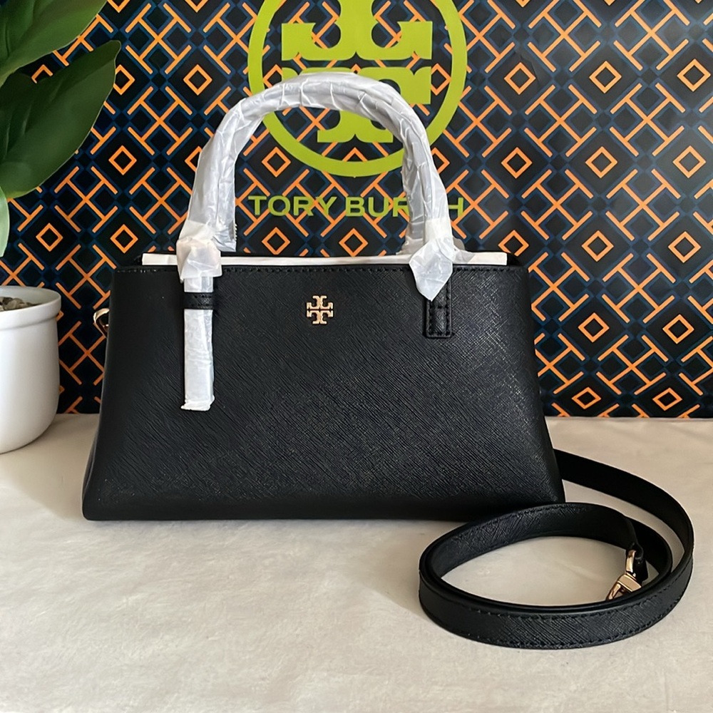 NWT , tory burch emerson mini black tote bag , crossbody - Picture 4 of 14